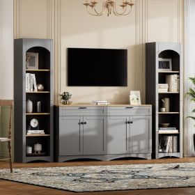 ON-TREND 3-Piece Farmhouse Entertainment Center with Storage Cabinet for TVs Up to 70", Mid-Century TV Stand with Bookshelf