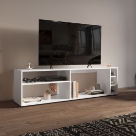 Suxta 63" Wide Tv Stand with Three Open Shelves and Three Bottle Cubbies, Cable Management, Bar Tv Stand, Living Room, Tv Room White