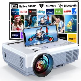 Projector with WiFi and Bluetooth,5G WiFi 9000L Native 1080P Video Projector, FUDONI Portable Movie Projector,Compatible with TV Stick, Smartphon