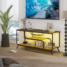 TV Stand with Power Outlets and LED Lights - TV Stand for TVs up to 55 Inch, Entertainment Center with Shelves