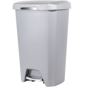 12.1 Gallon Trash Can, Plastic Soft Close Step On Kitchen Trash Can, Gray