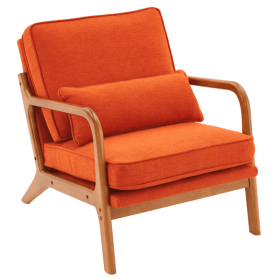 [Same Code: 93084294]Oak Armrest Oak Upholstered Single Lounge Chair Indoor Lounge Chair Burnt Orange Color