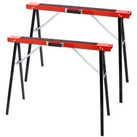 Saw Horses 2 Pack, Folding Portable Work Horse with Fast Open Legs, Convenient Handle, Heavy Duty Steel Sawhorse for Garage, Workshop, Fully Asse